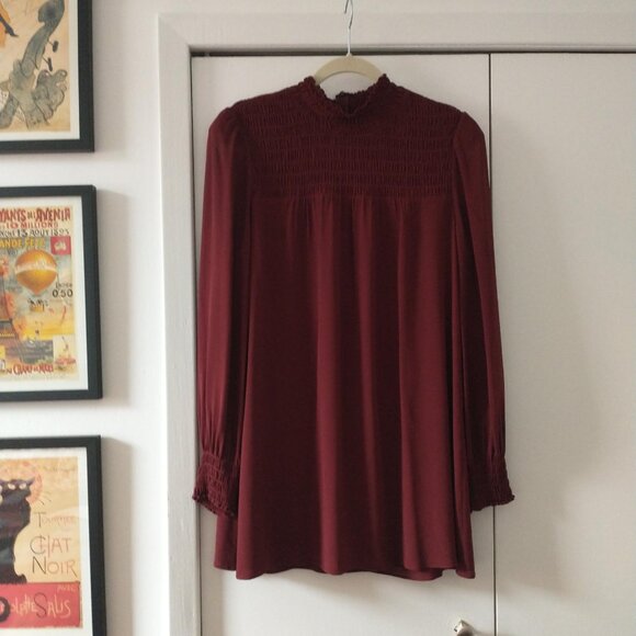Reformation Brandi Smocked Long Sleeve Plum/Deep Red Mini Dress - Picture 6 of 16